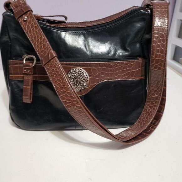 Giani Bernini Black Brown Patent Leather Hand Bsg Purse 8"×10"×3.5" - Picture 2 of 8